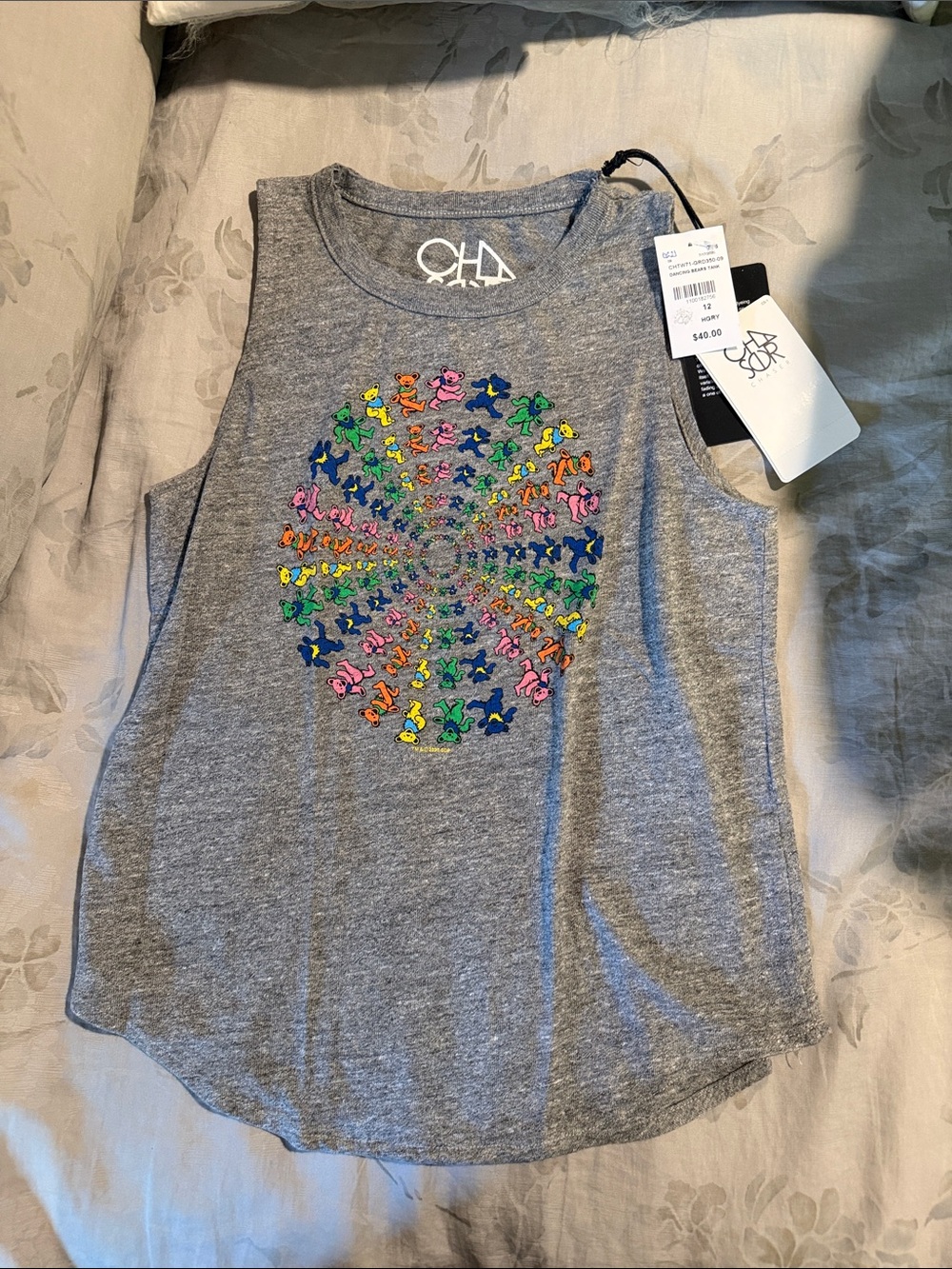 Chaser Grey Tank with Multicolor Spiral Graphic